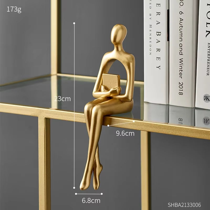 Gold Home Decor Thinker Statues Bookshelf Sculpture Decorations for Living Room Modern Figurines Shelf Table Desk Decor