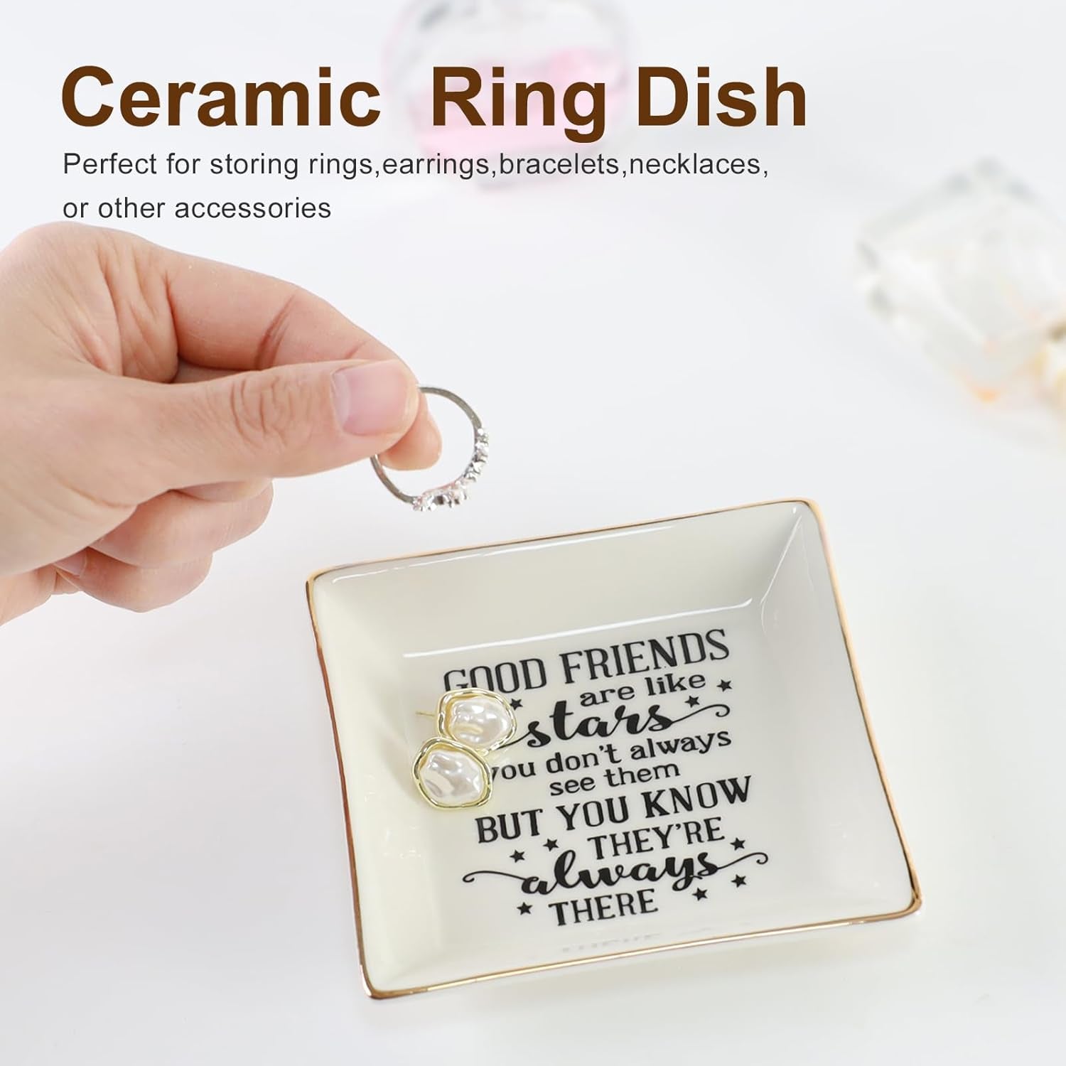 Ceramic Ring Dish Jewelry Tray for Mom Sister Friends, Ceramic