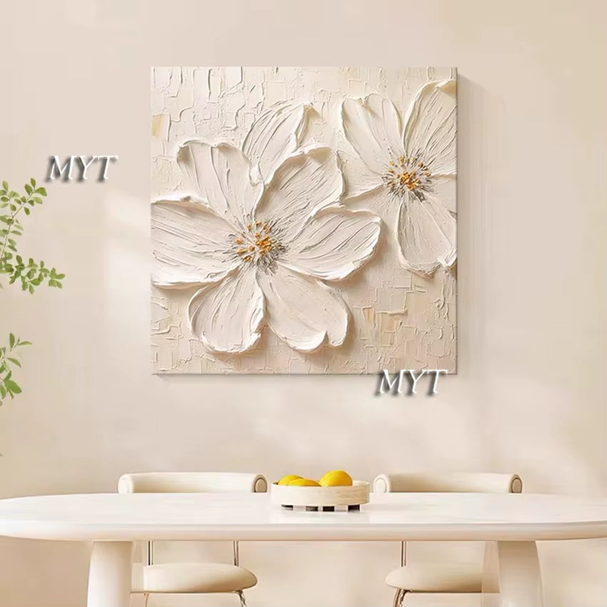 Fancy Home Decor Hot Sale Home Decor Flower Pictures Pieces White Flower Wall Art Oil Paintings Unframed