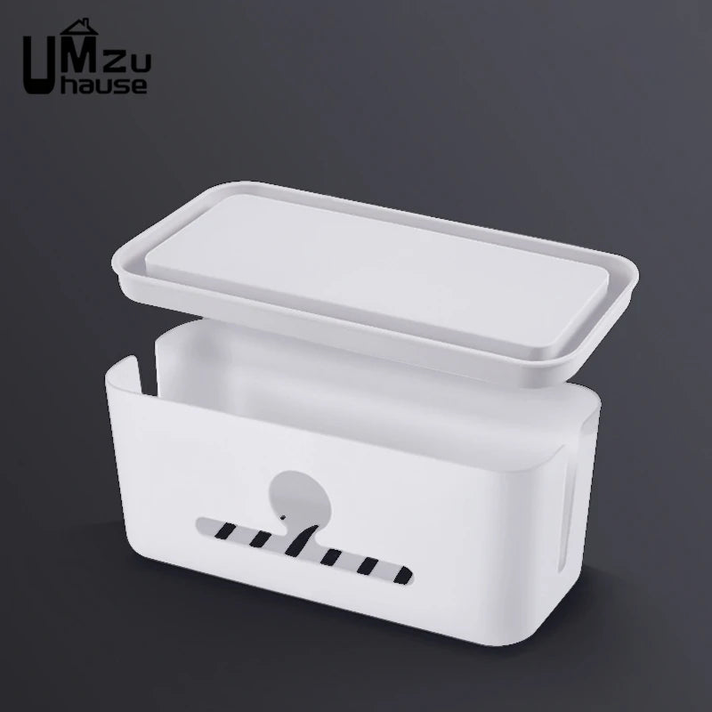 Power Strip Organizer Cable Management Box Multi Socket Desk Bins Hidden Cord Case Home Office Storage with Phone Charging Slot
