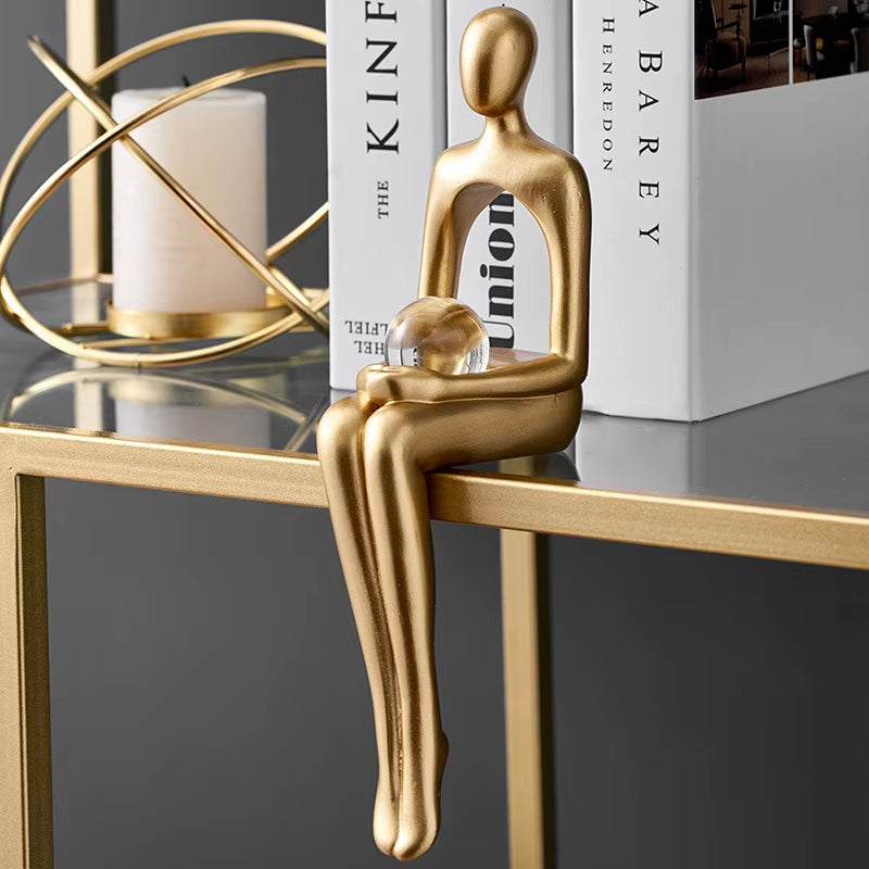 Gold Home Decor Thinker Statues Bookshelf Sculpture Decorations for Living Room Modern Figurines Shelf Table Desk Decor