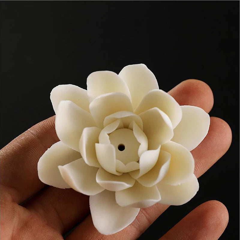 Ceramic White Lotus Incense Burner Home Decor Incense Stick Holder Aromatherapy