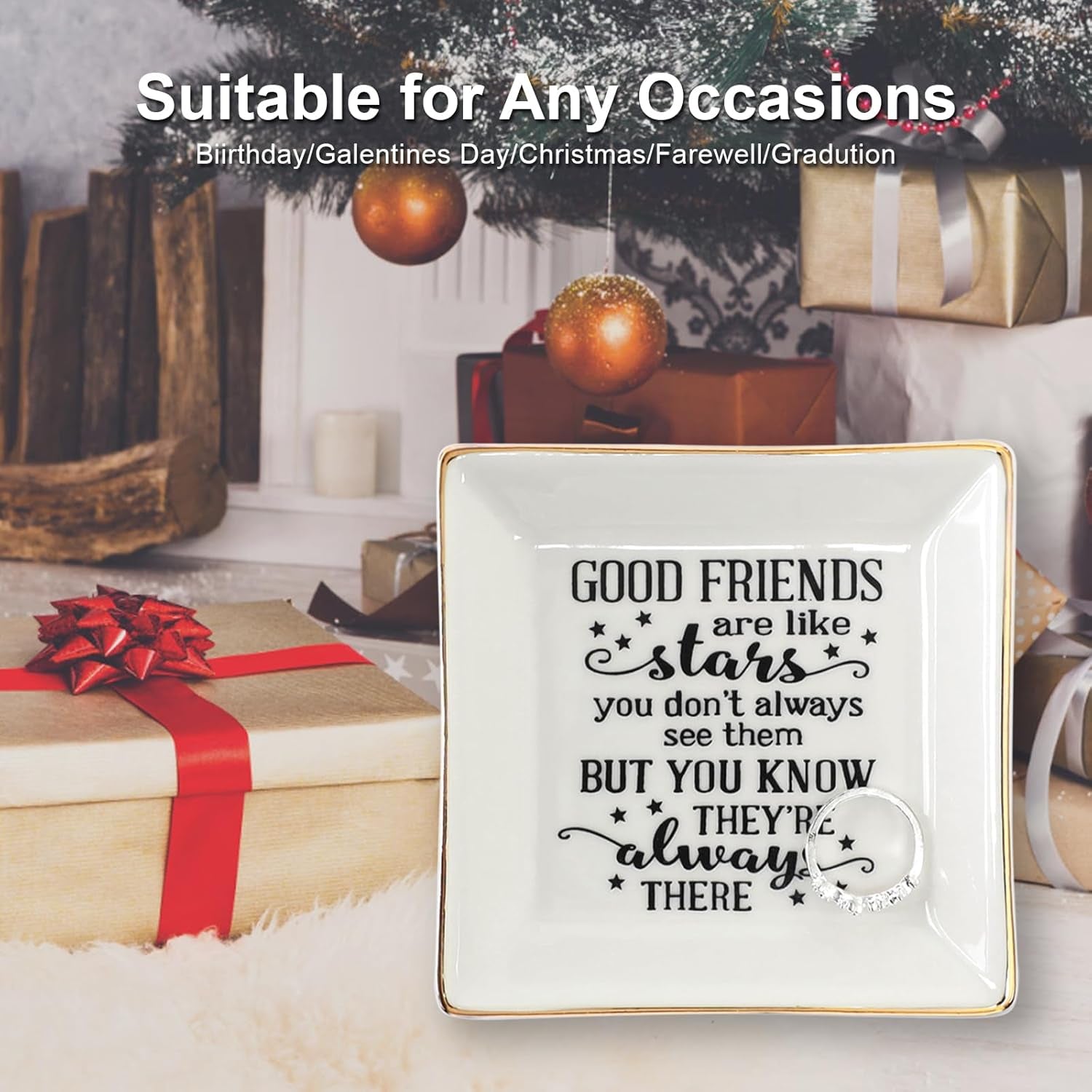 Ceramic Ring Dish Jewelry Tray for Mom Sister Friends, Ceramic