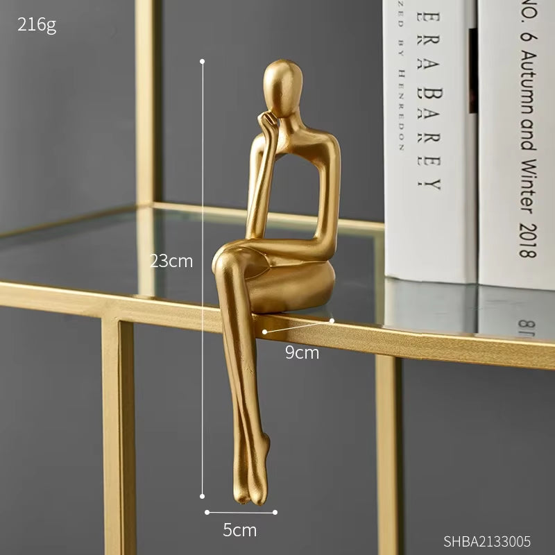 Gold Home Decor Thinker Statues Bookshelf Sculpture Decorations for Living Room Modern Figurines Shelf Table Desk Decor