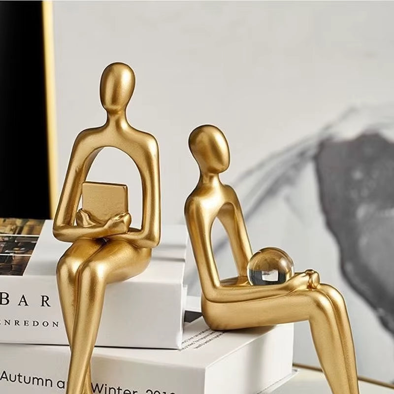 Gold Home Decor Thinker Statues Bookshelf Sculpture Decorations for Living Room Modern Figurines Shelf Table Desk Decor