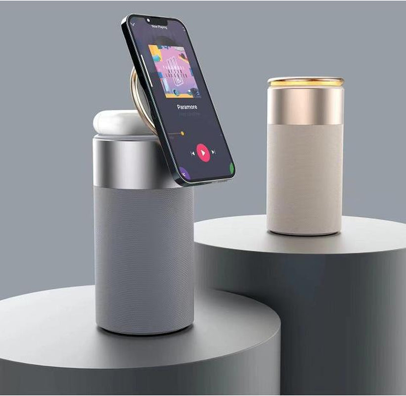3 in 1 Multi-Function Iphone and Airpods Wireless Charger Portable Bluetooth Speaker with Touch Lamp for Home and Office
