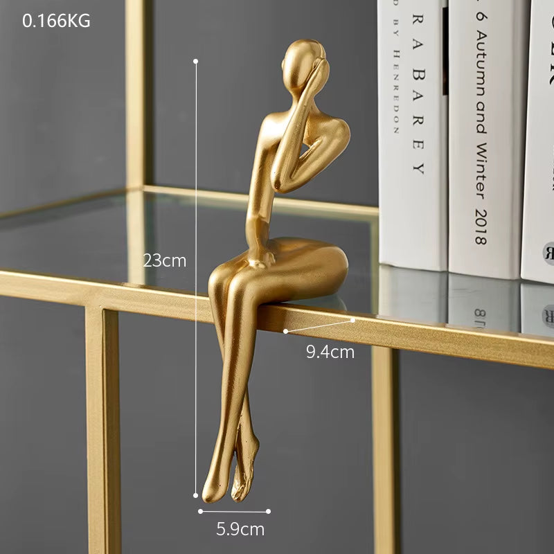 Gold Home Decor Thinker Statues Bookshelf Sculpture Decorations for Living Room Modern Figurines Shelf Table Desk Decor